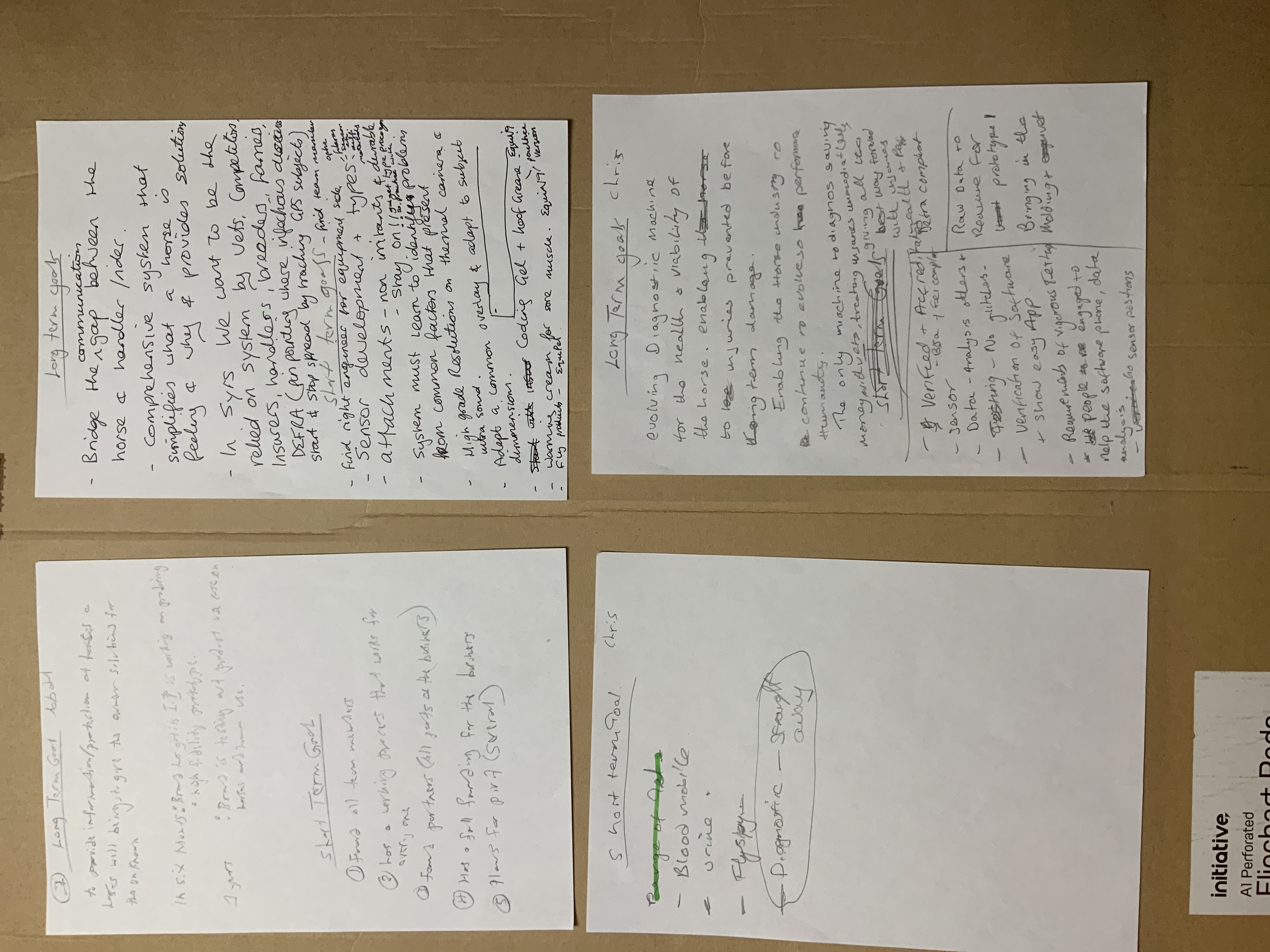 N9 long- and short-term goals captured on paper.