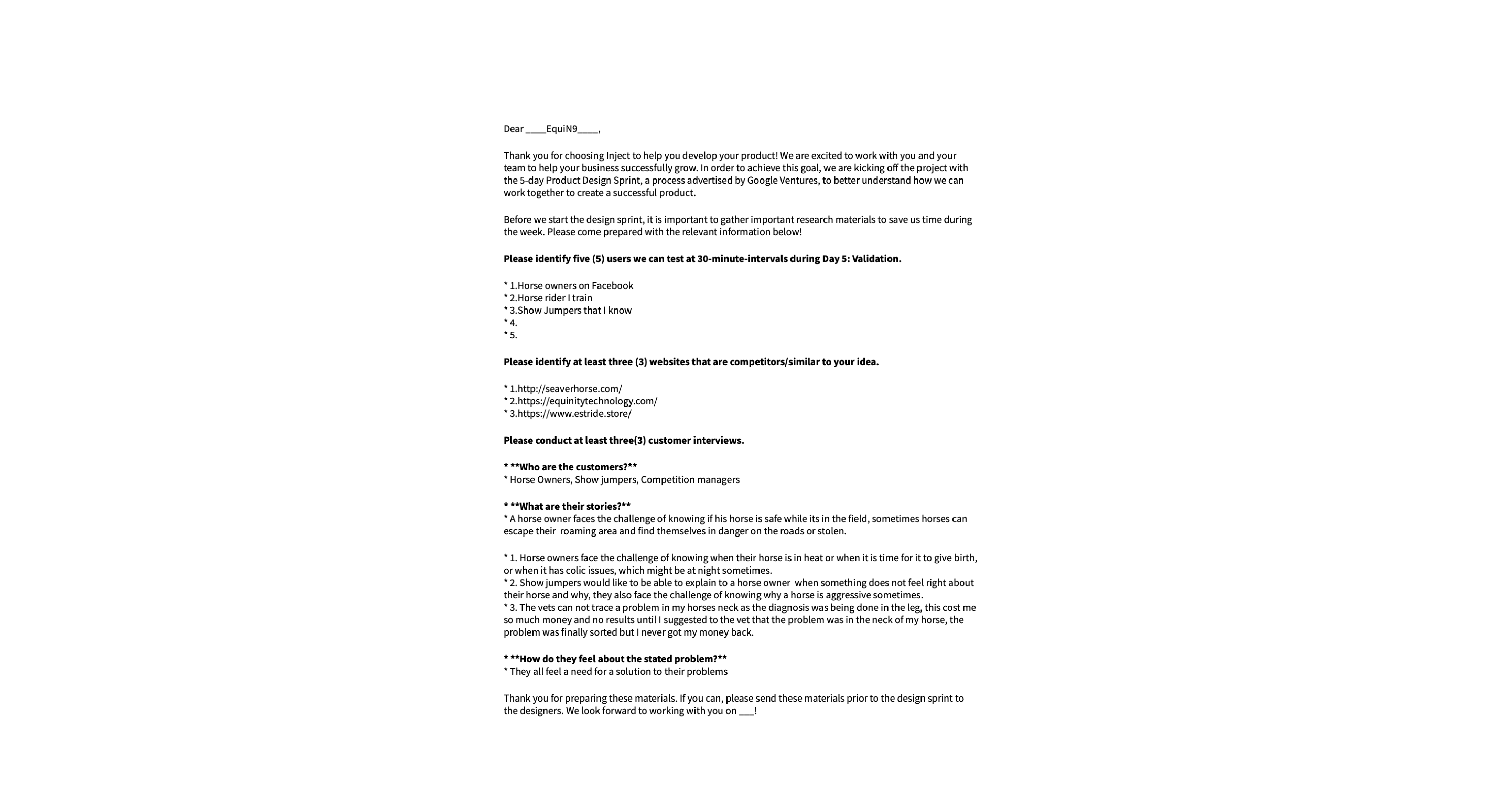 N9 pre-sprint plan outlining research prep and roles.